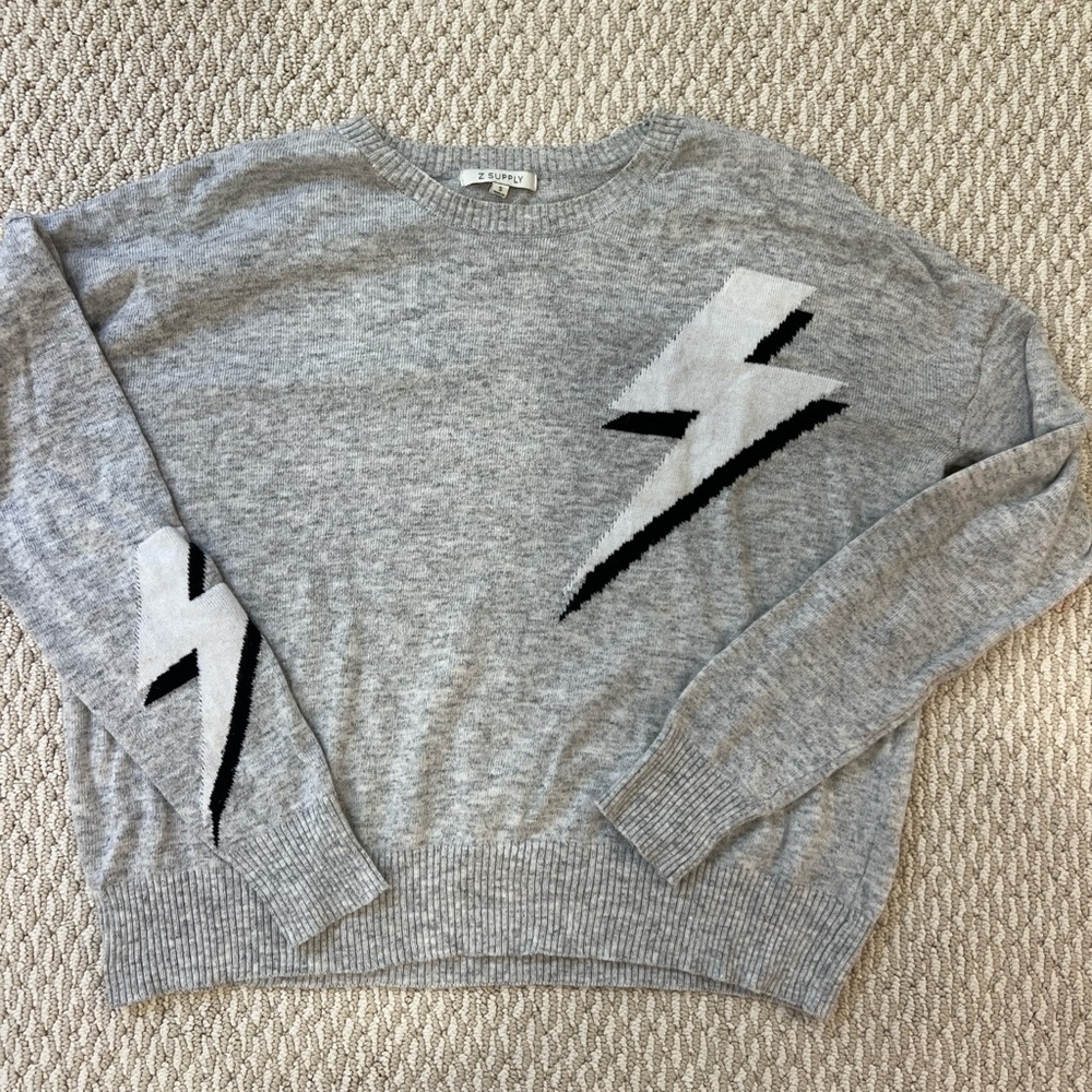 Z Supply Heather Gray Lightning Bolt Sweater